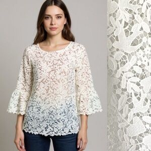 Boden White Lace Flowers Hearts Birds Top Size 6